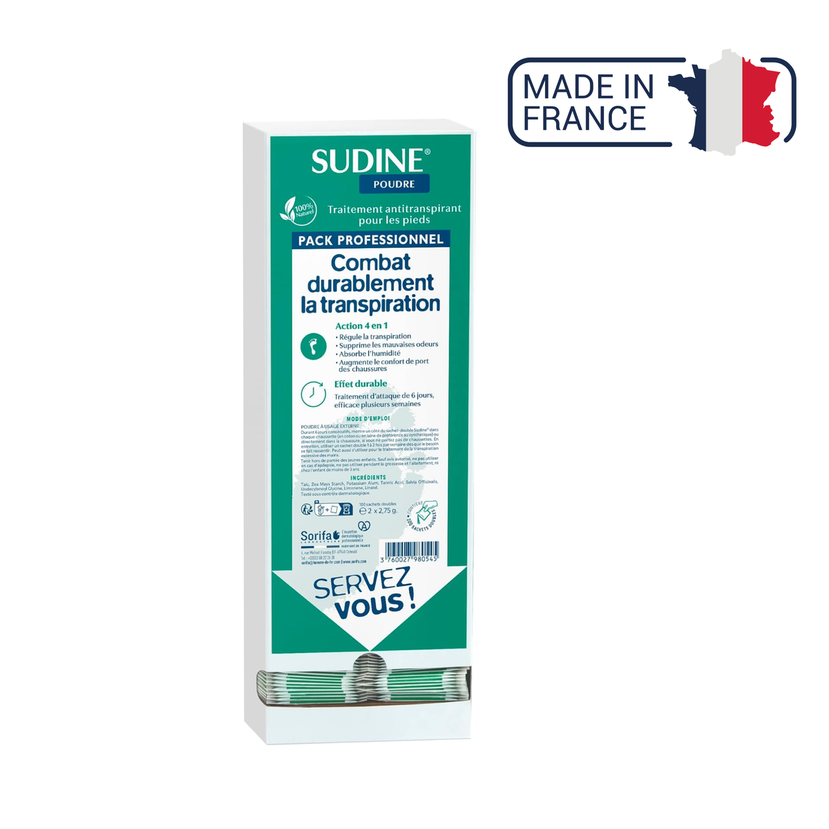Sudine - Poudre traitement anti-transpirant pour les pieds